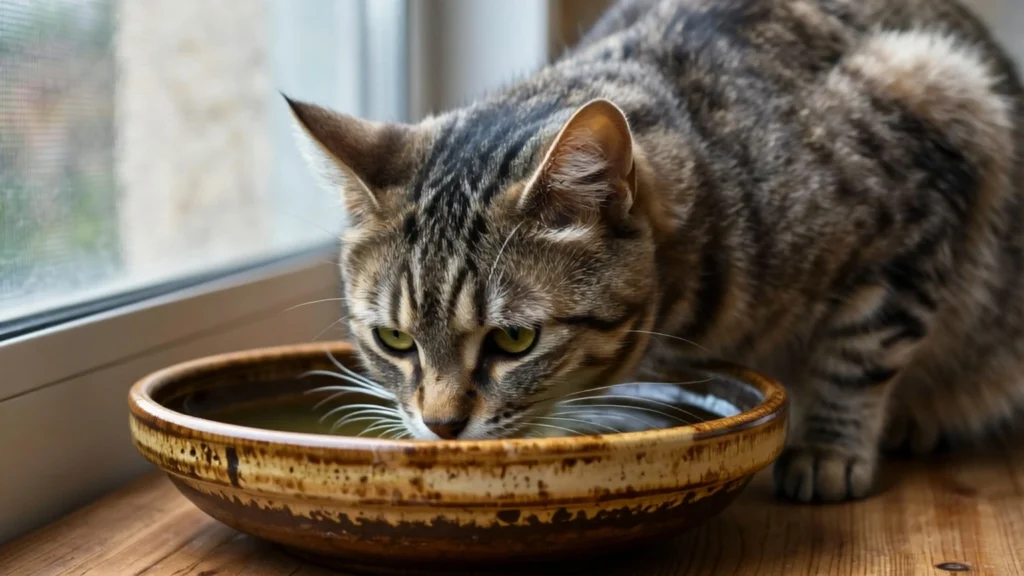 Old Cat Drinking Excessive Water